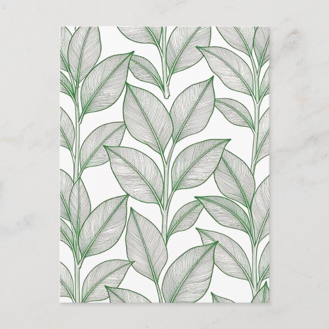 Green Laurel Leaf Botanical Pattern Postcard (Front)