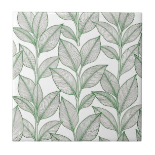 Green Laurel Leaf Botanical Pattern Tile