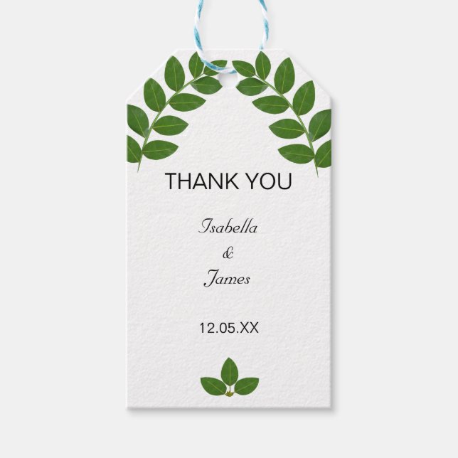 Green Laurel Leaves Wedding Gift Tags (Front)