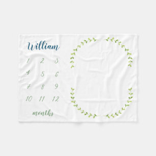 Green Laurel Personalised Baby Milestone Photo F Fleece Blanket