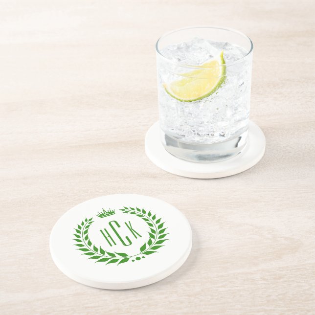 Green Laurel Wreath Custom Monogram Coaster (Side)