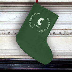 Green Laurel Wreath Letter C Monogram  Large Christmas Stocking