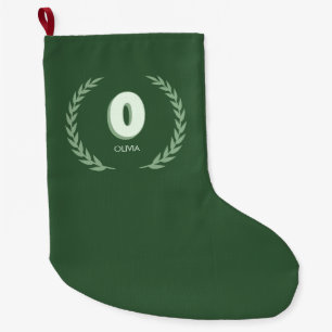 Green Laurel Wreath Letter O Monogram Large Christmas Stocking