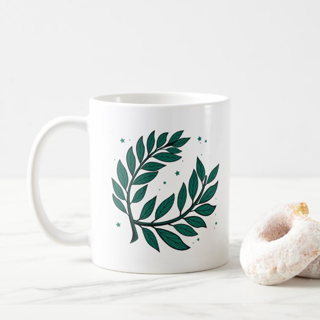 Green Laurel Wreath Victory And Achievement Coffee Mug (With Donut)