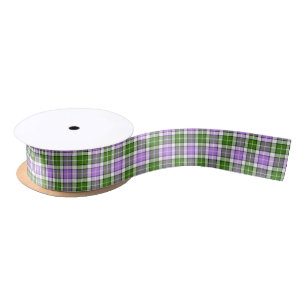 Green, Lavender, and White Plaid Satin Ribbon