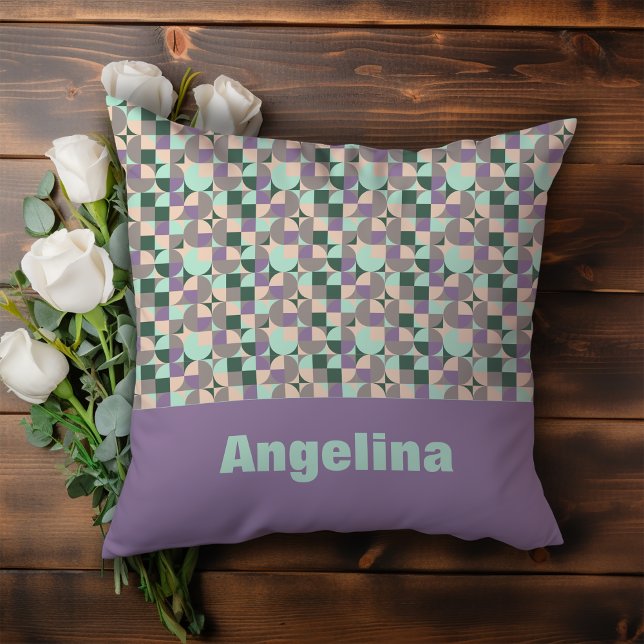 Green lavender beige abstract geometric pattern cushion (Creator Uploaded)