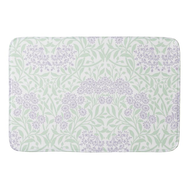 Green Lavender Floral Damask Pattern Bath Mat (Front)