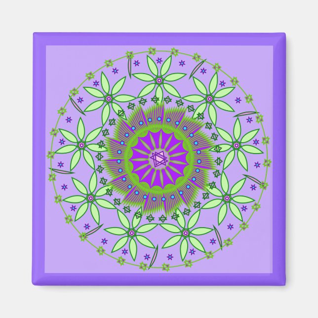Green/Lavender Flowers Mandala Maagnet Magnet (Front)