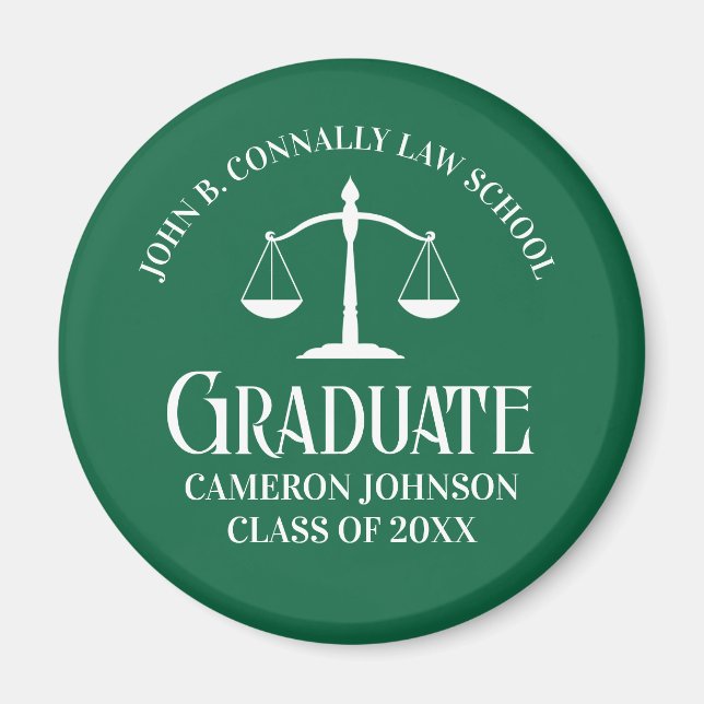 Green Law School Graduation Party Personalised Magnet (Front)
