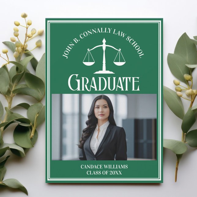Green Law School Photo Custom Graduation Announcement (Creator Uploaded)