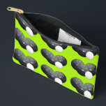 Green Lawn Bowls And Jack, Accessory Pouch<br><div class="desc">Pictured On Lime Green Are Three Black Lawn Bowls With A Jack In A Repeated Pattern.</div>