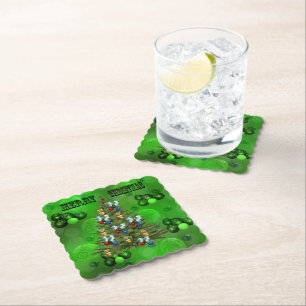 Green Lawn Bowls Christmas Design, Paper Coaster
