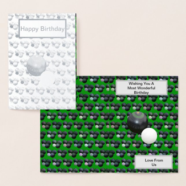 Green Lawn Bowls Jack, Silver Foil Birthday Card (Display)