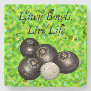 Green Lawn Bowls Live Life, Stone Coaster