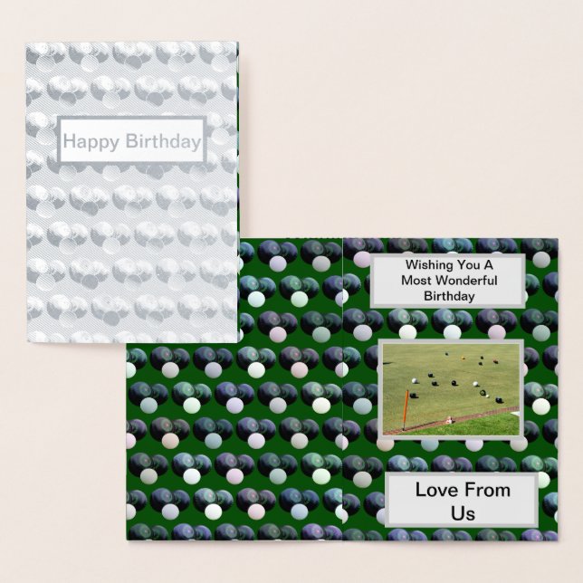 Green Lawn Bowls, Silver Foil Birthday Card, Foil Card (Display)