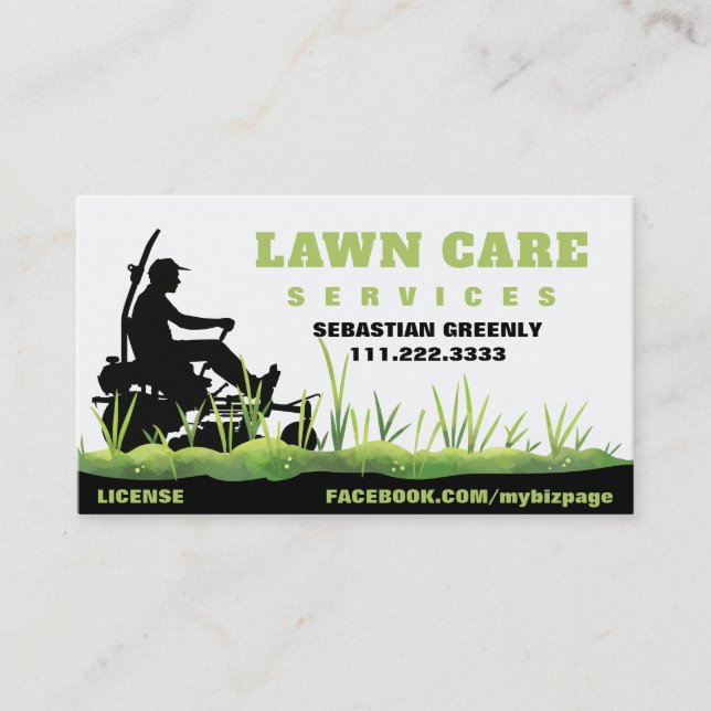 *~* Green Lawn Care Landscaping Grass Modern Business Card (Front)