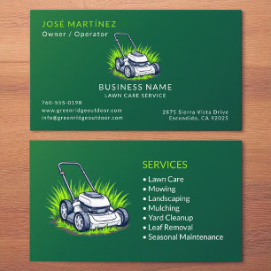 Green Lawn Care Mowing and Service Professional Business Card