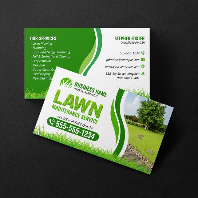 Green Lawn Maintenance Service Landscaping Mow  Business Card (Creator Uploaded)