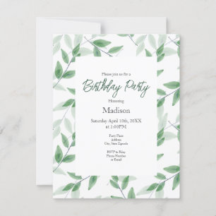 Green Layered Watercolor Leaves Pattern Invitation