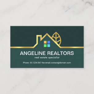 Green Layers Gold Home Landscape Border Realtor Business Card