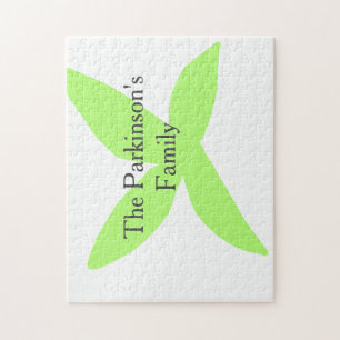 Green leaf abstract pastel family name retro boho jigsaw puzzle