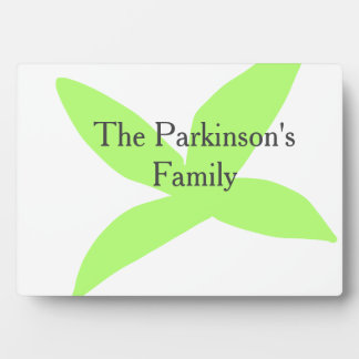 Green leaf abstract pastel family name retro boho  plaque