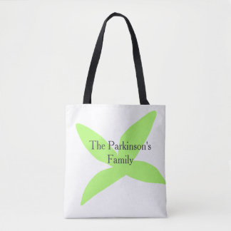Green leaf abstract pastel family name retro boho  tote bag