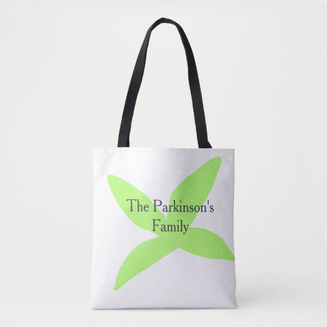 Green leaf abstract pastel family name retro boho  tote bag (Front)