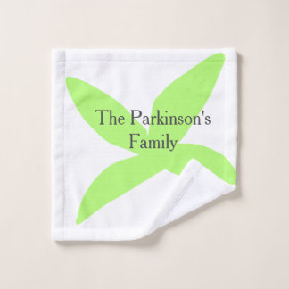 Green leaf abstract pastel family name retro boho  wash cloth