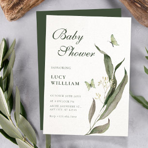 Green leaf Aesthetic elegant baby shower Invitation