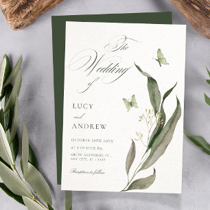 Green leaf Aesthetic elegant wedding Invitation