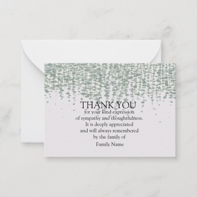 Green Leaf After Funeral Thank You Card (Front)