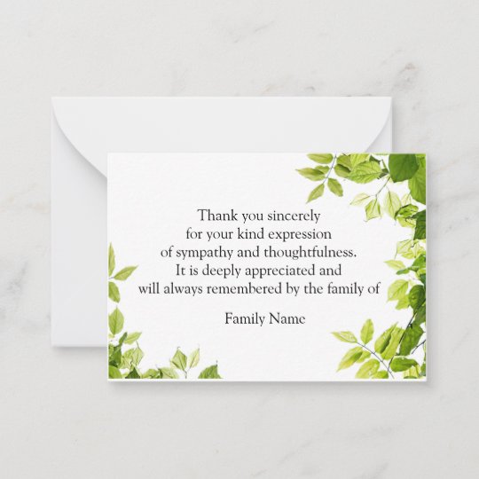 Green Leaf After Funeral Thank You Cards Zazzle.co.uk