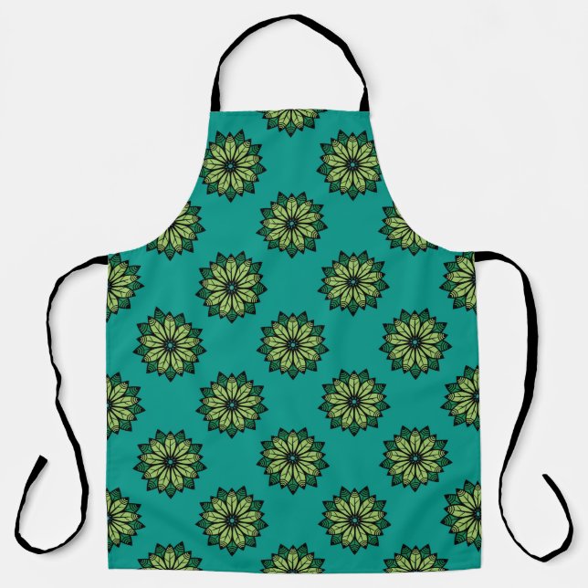 Green Leaf and Flower seamless pattern background. Apron (Front)