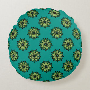 Green Leaf and Flower seamless pattern background. Round Cushion