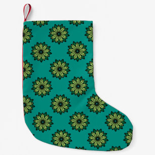 Green Leaf and Flower seamless pattern background. Small Christmas Stocking