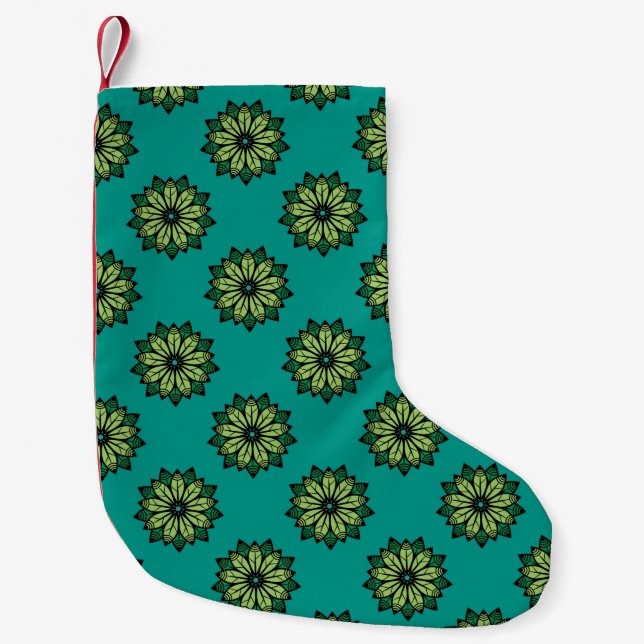 Green Leaf and Flower seamless pattern background. Small Christmas Stocking (Front)