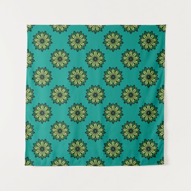 Green Leaf and Flower seamless pattern background. Tapestry (Front)
