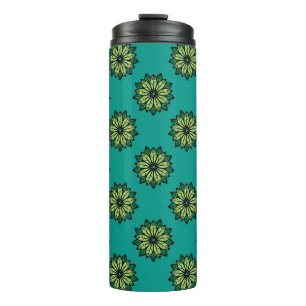 Green Leaf and Flower seamless pattern background. Thermal Tumbler