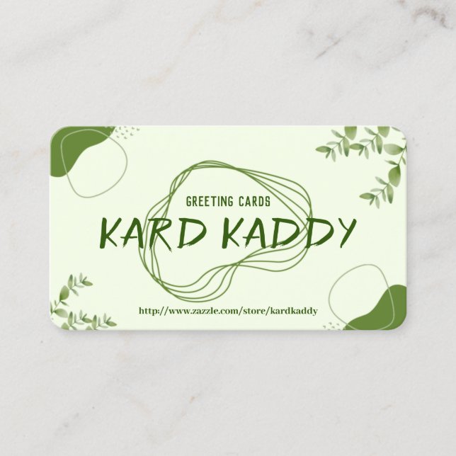 Green Leaf And Lines Design Business Card (Front)