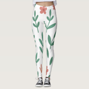 Green Leaf and Pink Flower Pattern Legging