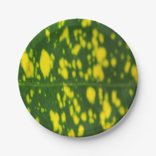 Green Leaf and Yellow Dot Design 7" Round Paper Plate