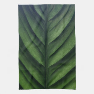 Green leaf, banana leaf, striped, folded tea towel