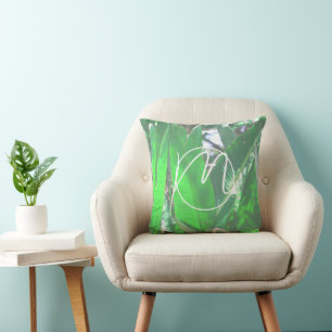 Green leaf banana plant leaves pastel monogram cushion