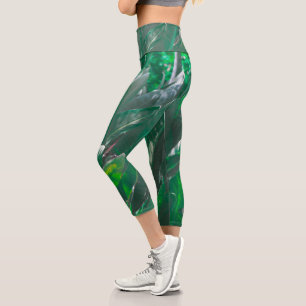 Green leaf banana type plant leaves pastel capri leggings