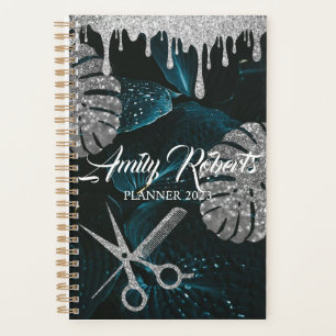 Green Leaf Black Silver Sparkling Salon Planner