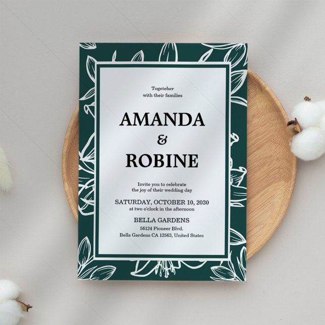 Green Leaf Border Wedding Invitation (Creator Uploaded)