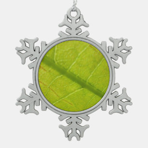 Green Leaf Botanical Nature Photography Snowflake Pewter Christmas Ornament