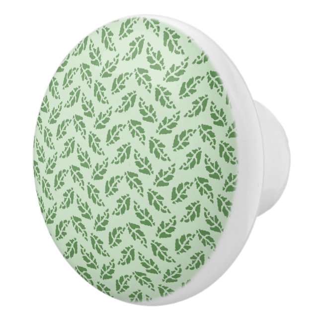 Green Leaf Botanical Pattern Green Ceramic Knob (Right)