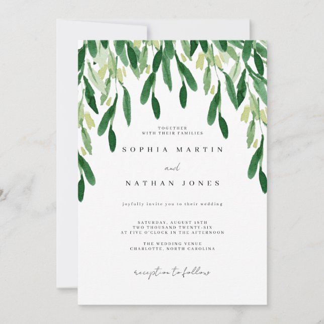 Green Leaf Botanical Wedding  Invitation (Front)